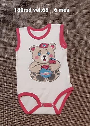 Bebi bodi bez rukava, veličina 68 (oko 6 meseci). Bela osnova sa na lalafo.rs Bebi bodi bez rukava, veličina 68 (oko 6 meseci). Bela osnova sa