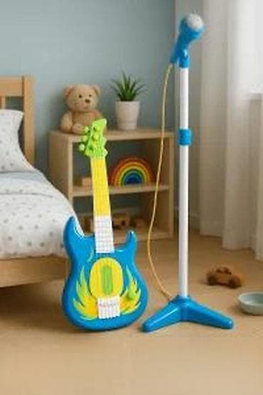 Kreativne i edukativne igračke: Dečiji muzički set – gitara i mikrofon na stalku - Komplet sadrži na lalafo.rs — 6 Kreativne i edukativne igračke: Dečiji muzički set – gitara i mikrofon na stalku - Komplet sadrži — 6