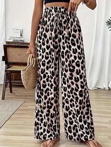 Ženske široke pantalone sa printom - Kroj: široke nogavice, visoki na lalafo.rs Ženske široke pantalone sa printom - Kroj: široke nogavice, visoki