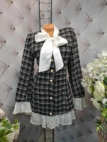 Elegantna mini haljina/sako-haljina od tvida sa satenskom mašnom - na lalafo.rs — 2 Elegantna mini haljina/sako-haljina od tvida sa satenskom mašnom - — 2