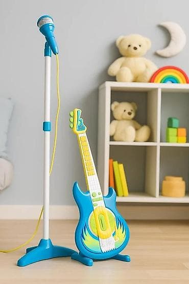 Kreativne i edukativne igračke: Dečiji muzički set – gitara i mikrofon na stalku - Komplet sadrži na lalafo.rs — 3 Kreativne i edukativne igračke: Dečiji muzički set – gitara i mikrofon na stalku - Komplet sadrži — 3