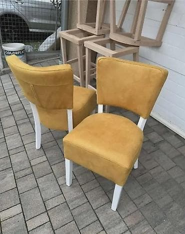Tapacirane stolice – žuto somot/velur sedište i naslon, bele drvene na lalafo.rs Tapacirane stolice – žuto somot/velur sedište i naslon, bele drvene