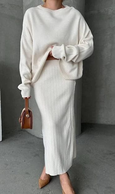 Ženski pleteni komplet – džemper i suknja - Dvodijelni set: oversize na lalafo.rs — 1 Ženski pleteni komplet – džemper i suknja - Dvodijelni set: oversize — 1