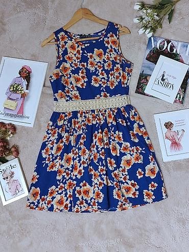 Ženska letnja haljina bez rukava, plave boje sa narandžastim i belim na lalafo.rs — 4 Ženska letnja haljina bez rukava, plave boje sa narandžastim i belim — 4