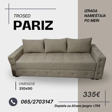 Sofe i kaučevi: Trosed Pariz dimenzija 220x90 izradjen od kvalitetnih materijala na lalafo.rs Sofe i kaučevi: Trosed Pariz dimenzija 220x90 izradjen od kvalitetnih materijala