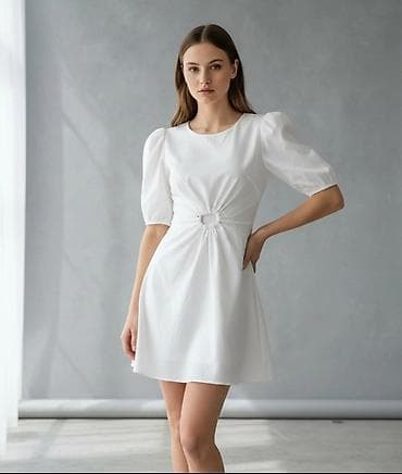 Belo mini haljina sa puf rukavima i ukrasnim strukom - Boja: čista na lalafo.rs — 4 Belo mini haljina sa puf rukavima i ukrasnim strukom - Boja: čista — 4