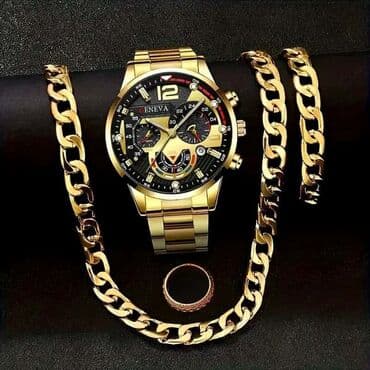 ✅Muški set nakita i sata – zlatna boja Sat+narukvica+ogrlica+burma na lalafo.rs ✅Muški set nakita i sata – zlatna boja Sat+narukvica+ogrlica+burma