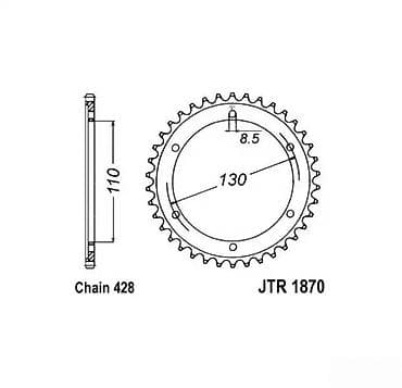 Zadnji lančanik za motocikl – JTR 1870 - Tip lanca: 428 - Prečnik na lalafo.rs Zadnji lančanik za motocikl – JTR 1870 - Tip lanca: 428 - Prečnik