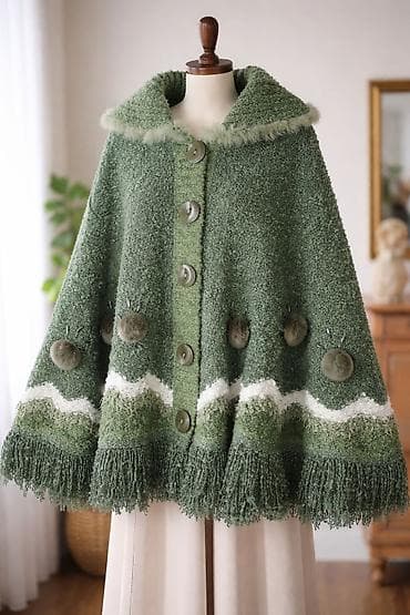 kozna jakna sa: Pletena zelena pelerina - Model: pelerina/kapa sa dugmadim po celoj na lalafo.rs — 1 kozna jakna sa: Pletena zelena pelerina - Model: pelerina/kapa sa dugmadim po celoj — 1