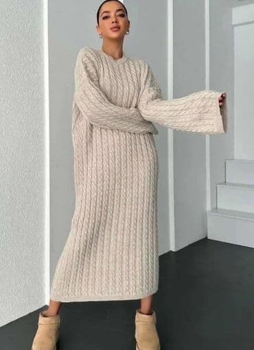 💫Ženska pletena haljina od trikotaze – duga, sa kablovskim na lalafo.rs 💫Ženska pletena haljina od trikotaze – duga, sa kablovskim