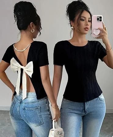 Majica kratak rukav sa elastinom,gola ledja sa belom masnom na lalafo.rs Majica kratak rukav sa elastinom,gola ledja sa belom masnom