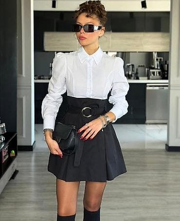 Elegantna ženska kombinacija – bela košulja i crna mini suknja sa na lalafo.rs — 3 Elegantna ženska kombinacija – bela košulja i crna mini suknja sa — 3