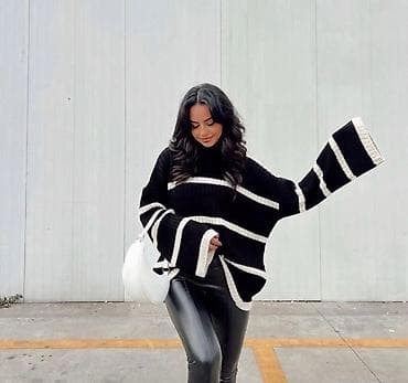 bermude teksas br: Ženski džemper – oversize kroj sa prugama - Model: rebrasto pleteni at lalafo.rs — 2 bermude teksas br: Ženski džemper – oversize kroj sa prugama - Model: rebrasto pleteni — 2