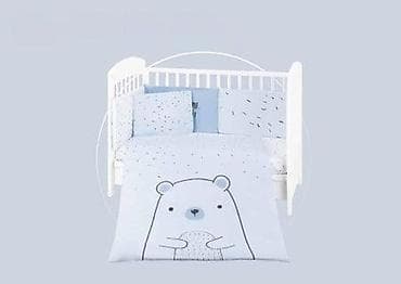 Posteljina za krevetac – set za bebe - Dizajn: nežno plava paleta sa na lalafo.rs Posteljina za krevetac – set za bebe - Dizajn: nežno plava paleta sa