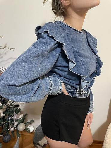 bermude teksas br: Ženska teksas bluza sa volanima. Bershka vel M. Nova at lalafo.rs — 3 bermude teksas br: Ženska teksas bluza sa volanima. Bershka vel M. Nova — 3