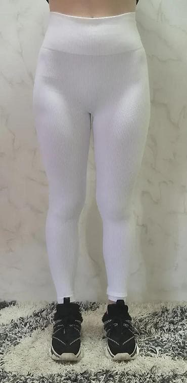 Leggings, Bike shorts: Ženske bele rebraste helanke – visok struk - Model: bešavne helanke at lalafo.rs — 7 Leggings, Bike shorts: Ženske bele rebraste helanke – visok struk - Model: bešavne helanke — 7