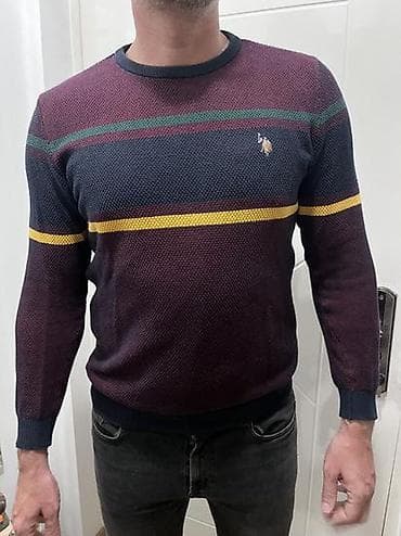 Muški pleteni džemper sa prugama L - Model: okrugli izrez, dugi at lalafo.rs — 1 Muški pleteni džemper sa prugama L - Model: okrugli izrez, dugi — 1