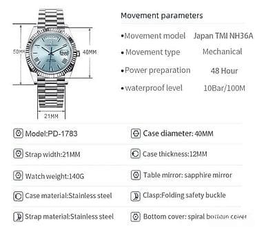PAGANI DESIGN PD-1783 - 40mm - Meteor Bela - Rolex Day-Date Potpuno na lalafo.rs — 5 PAGANI DESIGN PD-1783 - 40mm - Meteor Bela - Rolex Day-Date Potpuno — 5