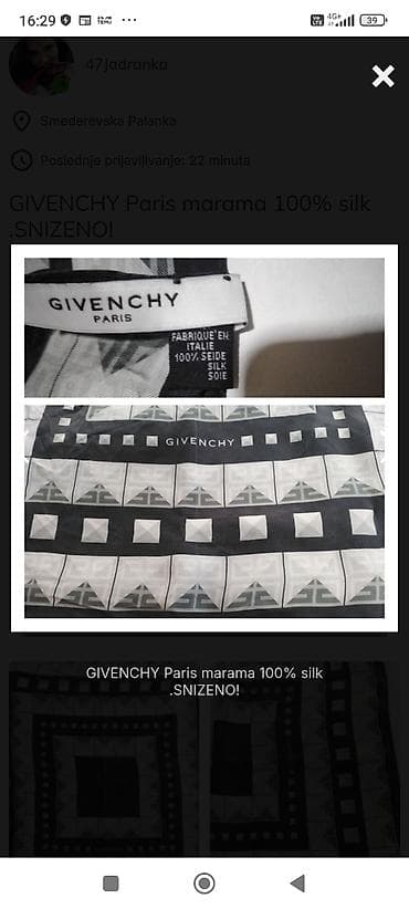 original esprit: SNIŽENA!!!GIVENCHY Paris marama 100%silk., original .Dimenzije at lalafo.rs — 3 original esprit: SNIŽENA!!!GIVENCHY Paris marama 100%silk., original .Dimenzije — 3