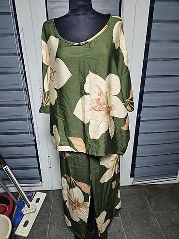 Ženski komplet – bluza i pantalone, maslinasto zelena podloga sa na lalafo.rs — 1 Ženski komplet – bluza i pantalone, maslinasto zelena podloga sa — 1