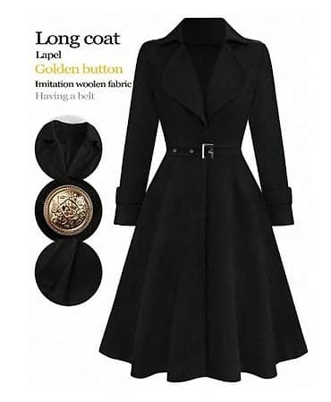 🔥Dugački kaput sa pojasom – elegantan crni model A-kroja Cena 3800 na lalafo.rs — 1 🔥Dugački kaput sa pojasom – elegantan crni model A-kroja Cena 3800 — 1