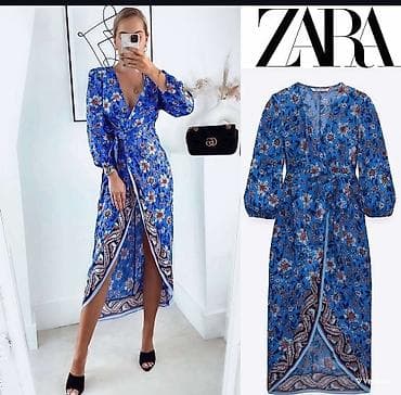 ZARA midi haljina na preklop u intenzivno plavoj boji sa cvetnim na lalafo.rs ZARA midi haljina na preklop u intenzivno plavoj boji sa cvetnim