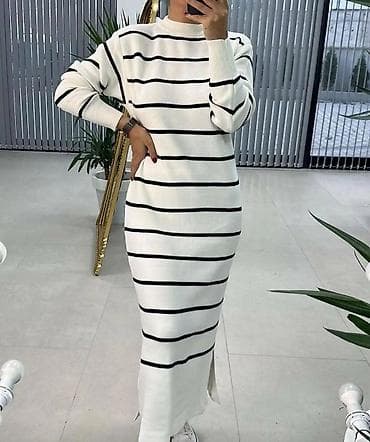 Pletena haljina sa prugama – model S216 - Kroj: midi dužina, ravna at lalafo.rs — 1 Pletena haljina sa prugama – model S216 - Kroj: midi dužina, ravna — 1