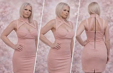 Elegantna ženska mini haljina u puder‑roze boji. - Kroj: uska silueta na lalafo.rs — 2 Elegantna ženska mini haljina u puder‑roze boji. - Kroj: uska silueta — 2