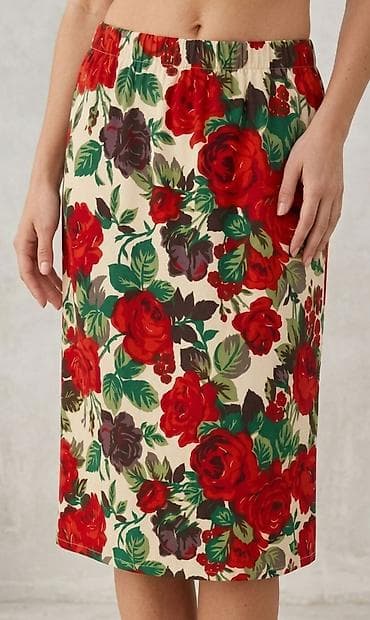 Ženska suknja s cvetnim printom - Model: ravna suknja do kolena - na lalafo.rs Ženska suknja s cvetnim printom - Model: ravna suknja do kolena -