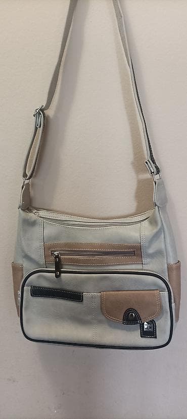 Ženska torba preko ramena – višedžepna, siva sa bež detaljima - na lalafo.rs Ženska torba preko ramena – višedžepna, siva sa bež detaljima -