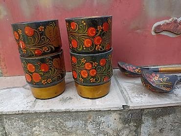 Drvene čaše sa kašika a sa slikeukras iz Rusijeukrasni dekor, cena na lalafo.rs — 4 Drvene čaše sa kašika a sa slikeukras iz Rusijeukrasni dekor, cena — 4