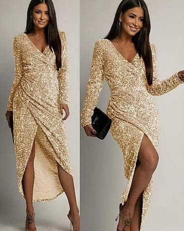 Elegantna večernja haljina sa šljokicama - Model: midi/maxi wrap kroj na lalafo.rs Elegantna večernja haljina sa šljokicama - Model: midi/maxi wrap kroj