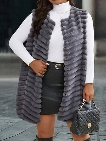 Ženski prsluk od veštačkog krzna – sivi - Elegantni dugi prsluk bez na lalafo.rs — 1 Ženski prsluk od veštačkog krzna – sivi - Elegantni dugi prsluk bez — 1