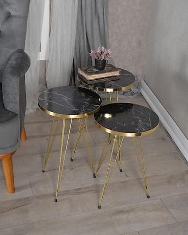 Set od 3 klub stolića – okrugle ploče, metalne „hairpin” noge - na lalafo.rs — 6 Set od 3 klub stolića – okrugle ploče, metalne „hairpin” noge - — 6