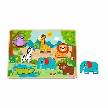 Drvena slagalica – džungla/životinje - Edukativna drvena umetaljka sa na lalafo.rs Drvena slagalica – džungla/životinje - Edukativna drvena umetaljka sa