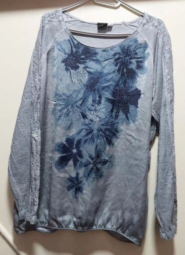 Siva ženska bluza dugih rukava sa floralnim printom u nijansama plave na lalafo.rs Siva ženska bluza dugih rukava sa floralnim printom u nijansama plave