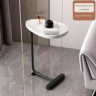 Pomoćni stočić „C” oblika – imitacija belog mermera sa crnim okvirom na lalafo.rs Pomoćni stočić „C” oblika – imitacija belog mermera sa crnim okvirom