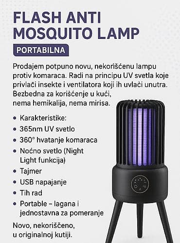 Flash Anti Mosquito Lamp – prenosna UV lampa protiv komaraca Opis: - na lalafo.rs — 2 Flash Anti Mosquito Lamp – prenosna UV lampa protiv komaraca Opis: - — 2