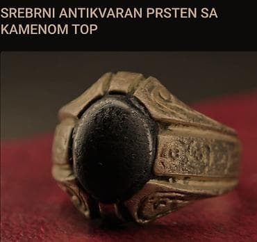 Srebrni antikvarni prsten sa tamnim, kupolasto brušenim kamenom na lalafo.rs — 1 Srebrni antikvarni prsten sa tamnim, kupolasto brušenim kamenom — 1