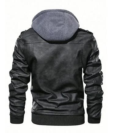 Muška crna biker jakna sa kapuljačom - Materijal: crna eko koža na lalafo.rs — 3 Muška crna biker jakna sa kapuljačom - Materijal: crna eko koža — 3
