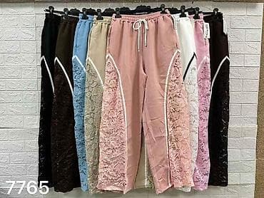 Trousers: Ženske široke trenerke sa čipkanim panelima sa strane - Model at lalafo.rs — 5 Trousers: Ženske široke trenerke sa čipkanim panelima sa strane - Model — 5