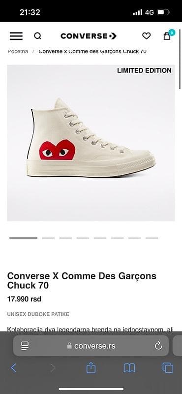 Converse x Comme des Garçons PLAY Chuck 70 – uniseks visoke patike. - na lalafo.rs — 4 Converse x Comme des Garçons PLAY Chuck 70 – uniseks visoke patike. - — 4