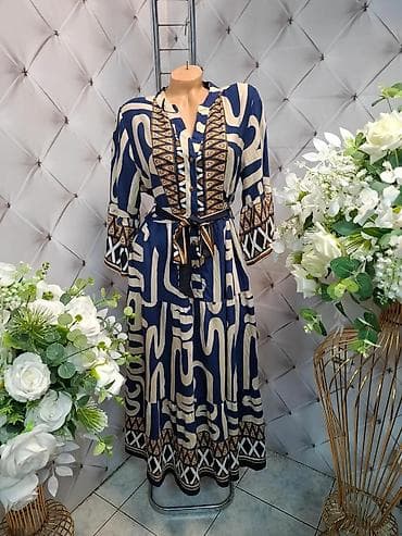 Dugačaka haljina sa etno/geo printom - Model: košulja-haljina do na lalafo.rs Dugačaka haljina sa etno/geo printom - Model: košulja-haljina do
