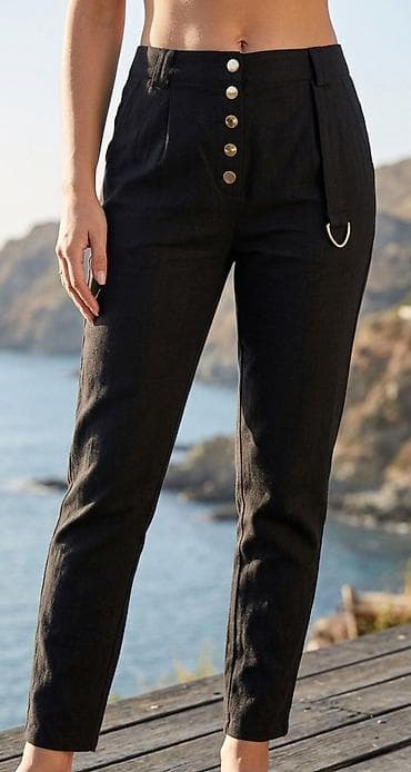 Ženske elegantne pantalone – crne - Kroj: visok struk, ravne nogavice na lalafo.rs Ženske elegantne pantalone – crne - Kroj: visok struk, ravne nogavice