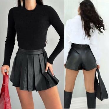 🔥Ženske šorts-suknja (skort) od eko kože - Model: plisirana mini na lalafo.rs 🔥Ženske šorts-suknja (skort) od eko kože - Model: plisirana mini