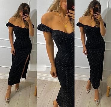 dve suknje po: 💫Elegantna midi haljina sa spuštenim ramenima i diskretnim tačkicama at lalafo.rs — 2 dve suknje po: 💫Elegantna midi haljina sa spuštenim ramenima i diskretnim tačkicama — 2