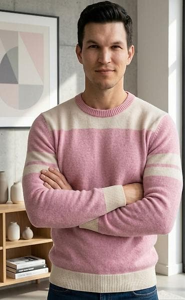 Muški džemper – roze sa krem detaljima - Model: klasičan pulover sa na lalafo.rs Muški džemper – roze sa krem detaljima - Model: klasičan pulover sa