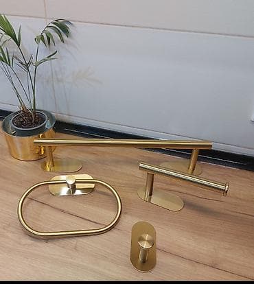 Set galanterije za kupatilo. Lux zlatna boja. Bez bušenja pločica na lalafo.rs — 2 Set galanterije za kupatilo. Lux zlatna boja. Bez bušenja pločica — 2