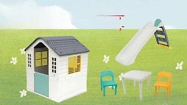 Set za dvorište za decu – kućica, tobogan i baštenski sto sa 2 na lalafo.rs Set za dvorište za decu – kućica, tobogan i baštenski sto sa 2