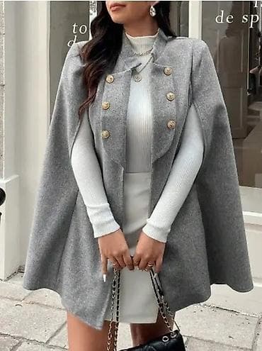 Ženska elegantna pelerina/kaput - Boja: siva melanž - Kroj: pelerina na lalafo.rs — 2 Ženska elegantna pelerina/kaput - Boja: siva melanž - Kroj: pelerina — 2